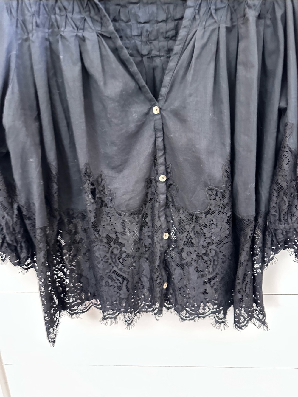 Anthropology L sheer lace black textured victorian silhouette cotton blouse - Picture 6 of 16